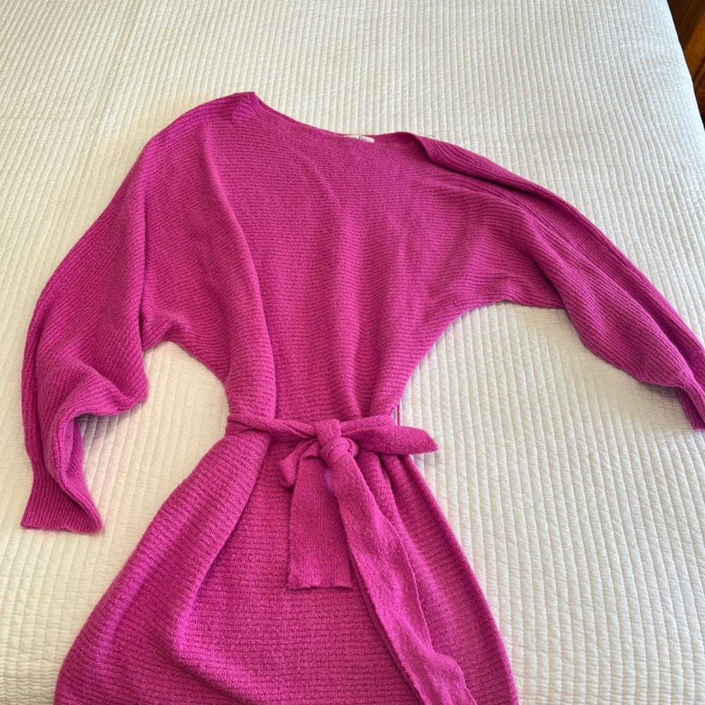 Pink Knit Sweater Dress with Belt